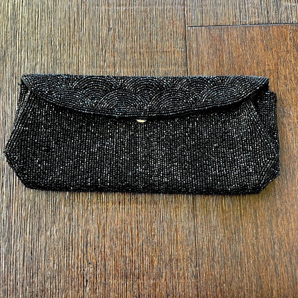 Vintage Black Beaded Handbag Clutch Purse